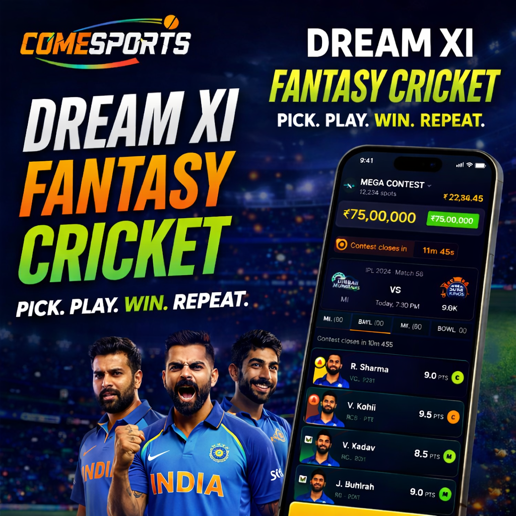 COME WIN 11 fantasy cricket challenge visual